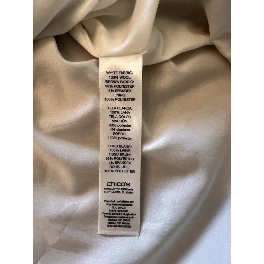 Chico's Wool Faux Suede Colorblock Shift Dress Cream Brown Zip Pockets Size 2 L - Picture 7 of 9